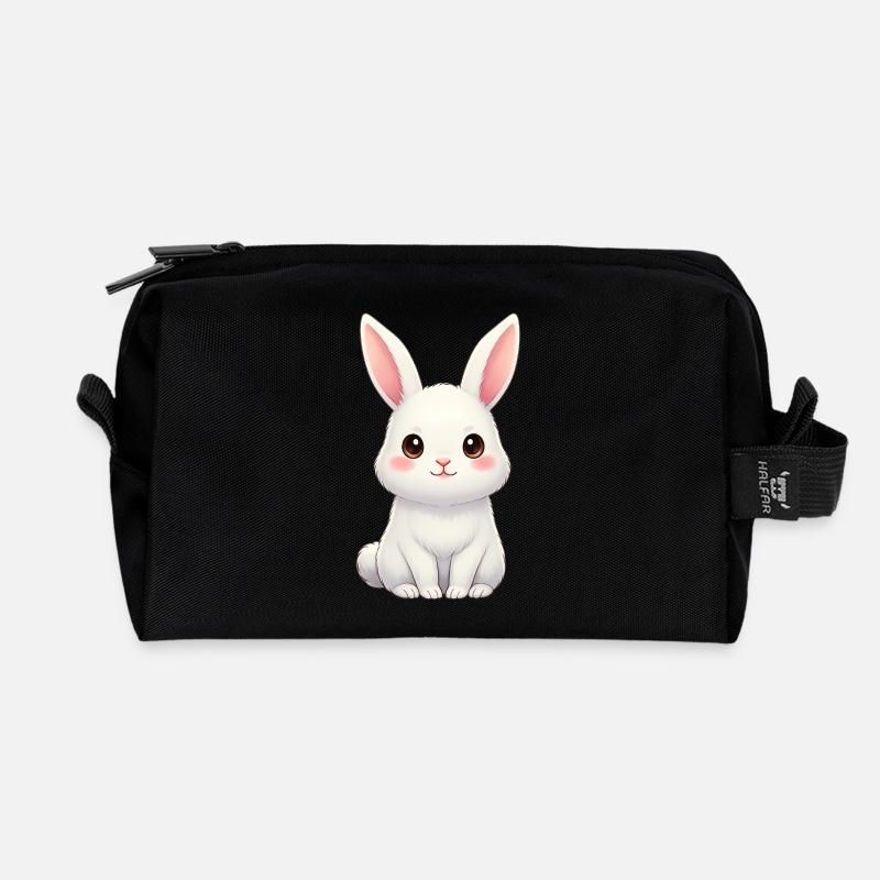 White rabbit with pink ears - Recycled Toiletry Zip Bag - black