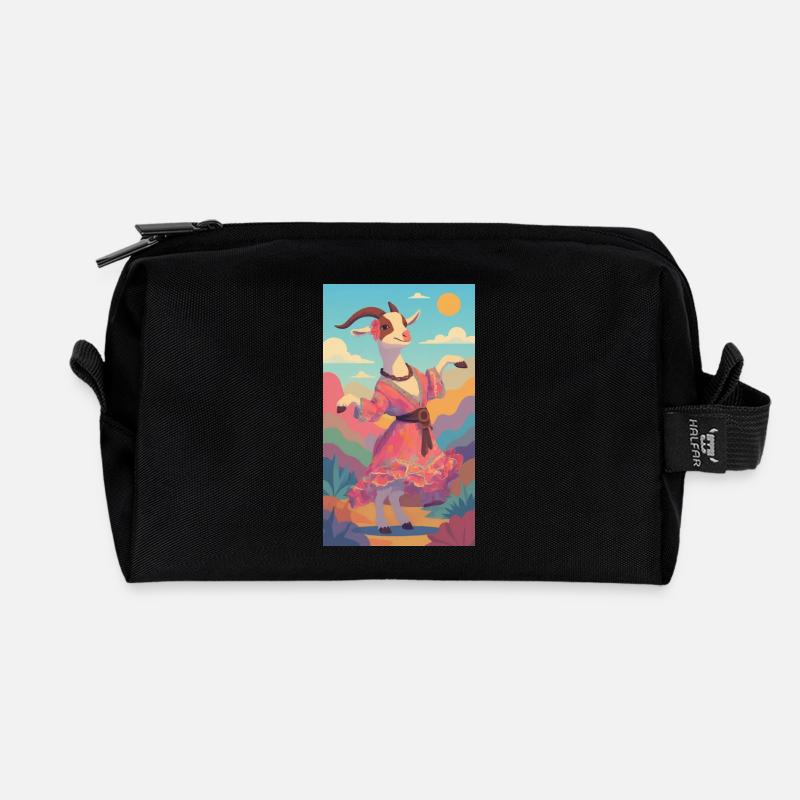 Bunte Lamas Tanz in Pastelllandschaft - Recycelte Kulturtasche - Schwarz