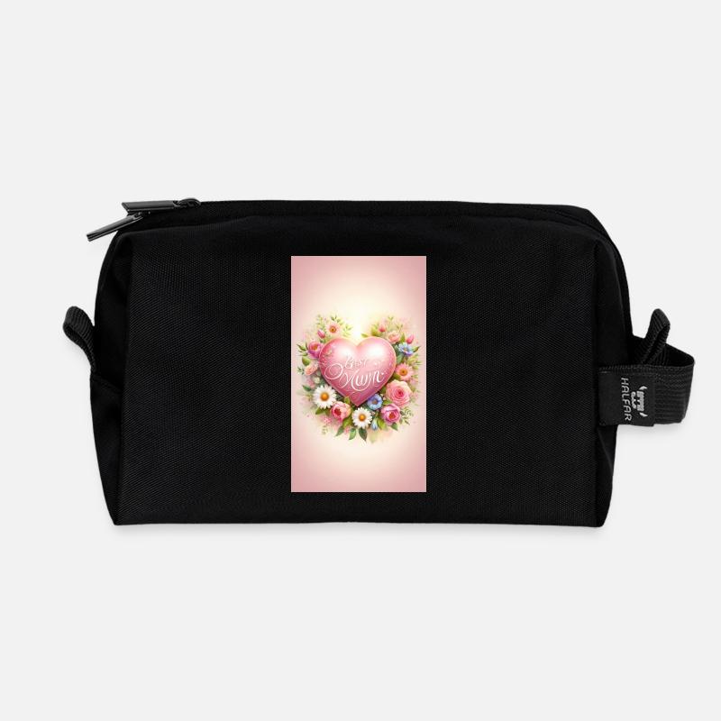Best Mum Herz mit Blumenkranz - Recycelte Kulturtasche - Schwarz