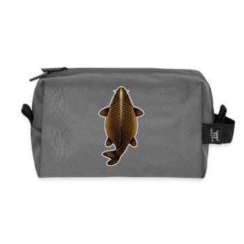 Golden Carp Top View – Clean Fishing Design - Recycled Toiletry Zip Bag - anthracite - Front