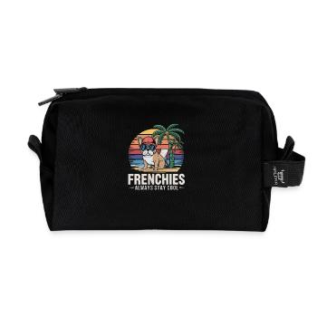 Cool Frenchie French Bulldog on the Beach - Recycled Toiletry Zip Bag - black - Front