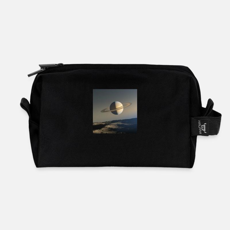 Saturn from Enceladus - Recycled Toiletry Zip Bag - black