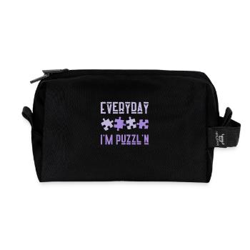 Everyday I'm Puzzl'n Jigsaw Puzzle Master Puzzling - Recycled Toiletry Zip Bag - black - Front