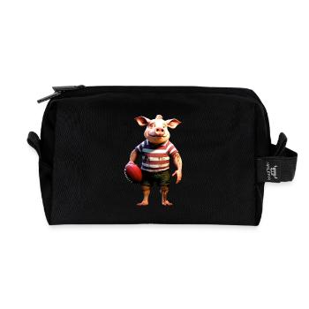 Joueur de rugby cochon - Trousse de toilette en tissu recyclé - noir - Devant