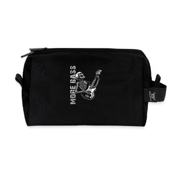Skeleton Skull with Bass Guitar and Saying More Bass - Recycled Toiletry Zip Bag - black - Front