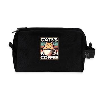 Cats and coffee in vintage style - Recycled Toiletry Zip Bag - black - Front