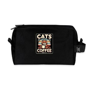 Cats and coffee in vintage style - Recycled Toiletry Zip Bag - black - Front