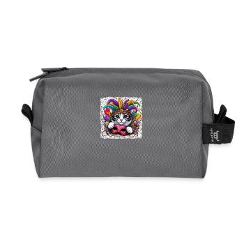 Mardi Gras Chat Masque Plume Coiffe - Trousse de toilette en tissu recyclé - anthracite - Devant
