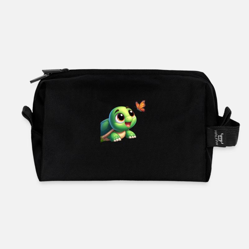 Cartoon Turtle 4 - Recycled Toiletry Zip Bag - black
