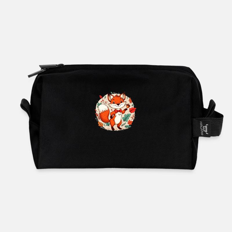 Fox Cartoon 4 - Recycled Toiletry Zip Bag - black