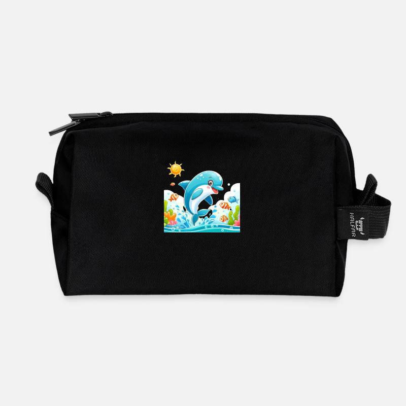 Delfin-Karikatur 1 - Recycelte Kulturtasche - Schwarz
