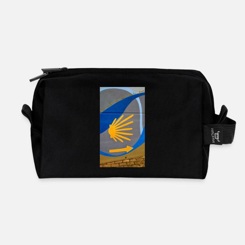 Golden rays on urban arch - Recycled Toiletry Zip Bag - black