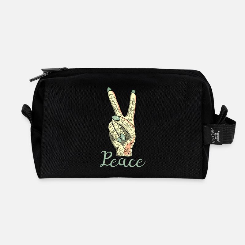 Peace Zeichen Victory Symbol Frau - Recycelte Kulturtasche - Schwarz