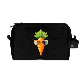 Coole Karotte mit Sonnenbrille - Charmantes Gemüse - Recycelte Kulturtasche - Schwarz - Vorne