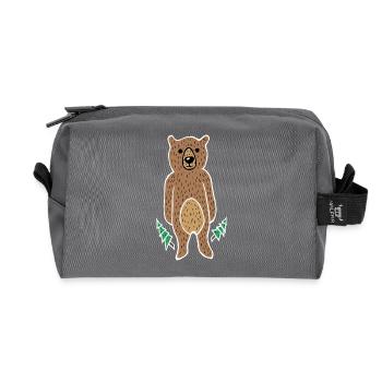 Funny & Cute Bear in the Forest (White Border) - Recycled Toiletry Zip Bag - anthracite - Front