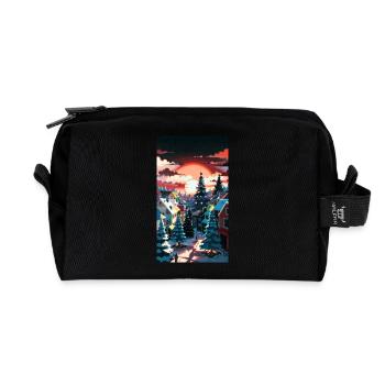 Dorf Wintersonnenuntergang Winter Sunset Village - Recycled Toiletry Zip Bag - black - Front