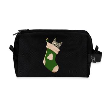 Chat gris en botte verte - Trousse de toilette en tissu recyclé - noir - Devant