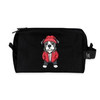 Pit Terrier Dog Cartoon - Recycled Toiletry Zip Bag - black - Front