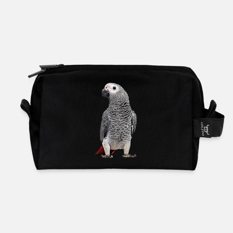 African grey parrot - Recycled Toiletry Zip Bag - black