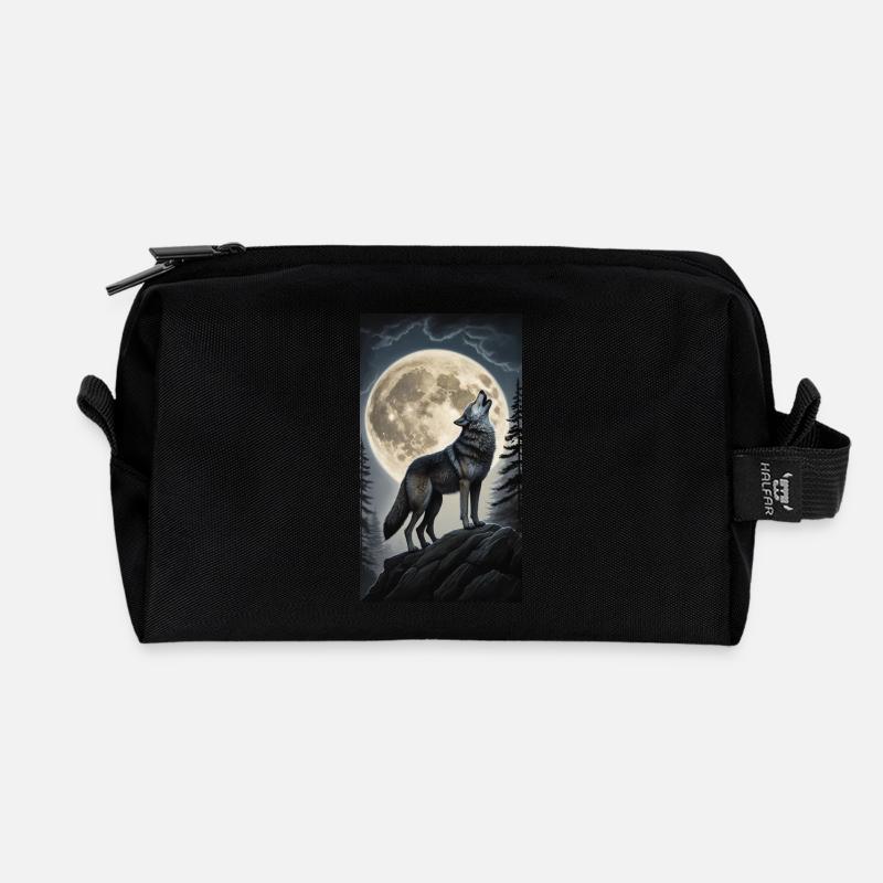 Wolf - Recycelte Kulturtasche - Schwarz