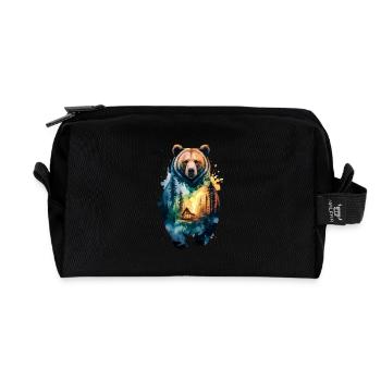 Strong as a bear: Forest hut in the heart - Recycled Toiletry Zip Bag - black - Front