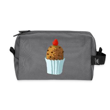 tasty chocolate cake with strawberry - Recycled Toiletry Zip Bag - anthracite - Front
