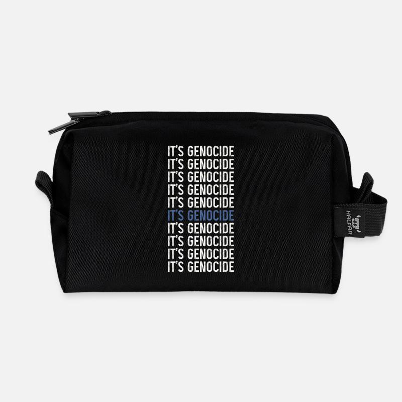 Typographic Phrase Repeated Genocide - Recycled Toiletry Zip Bag - black
