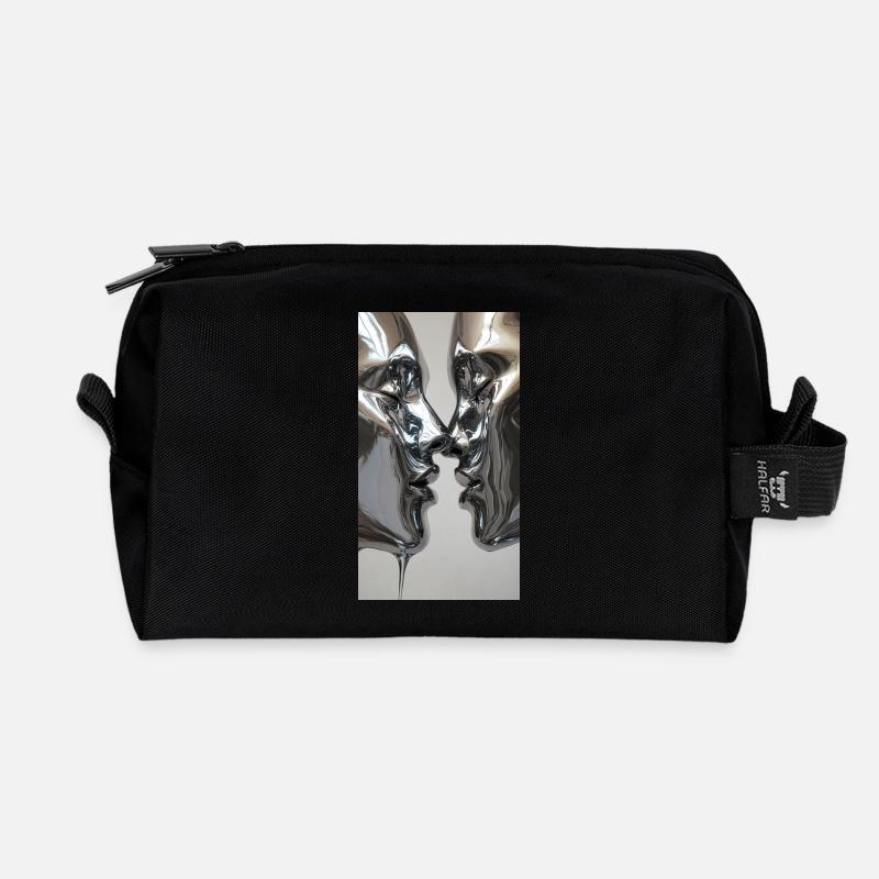 Silver Kissing Figures - Recycled Toiletry Zip Bag - black