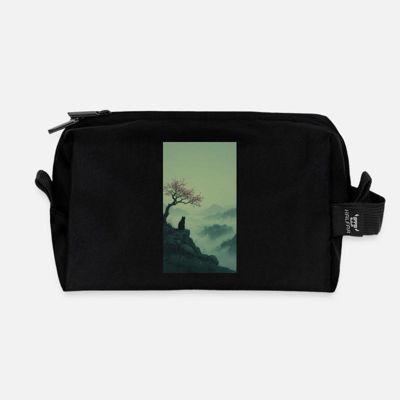 Schwarze Katze am Sakura-Baum – Asian Zen Design - Recycelte Kulturtasche - Schwarz