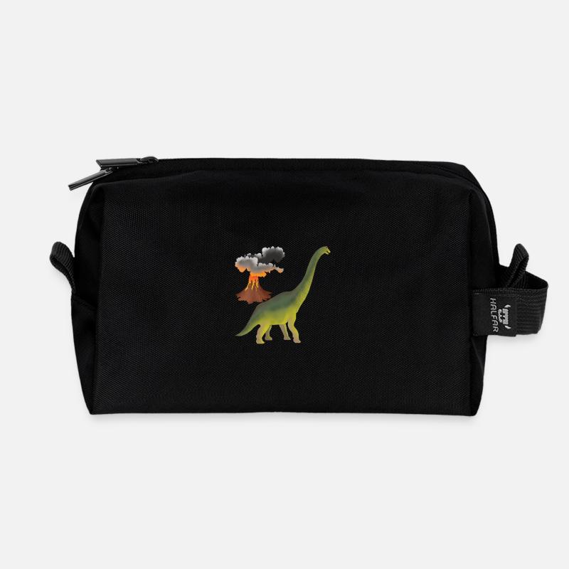 Dino und Vulkan - Recycelte Kulturtasche - Schwarz