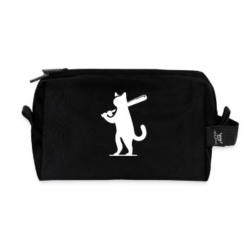 Minimalist Cat Baseball Player Silhouette - Recycled Toiletry Zip Bag - black - Front