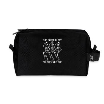 Dancing Skeletons Funny Radiology Saying - Recycled Toiletry Zip Bag - black - Front