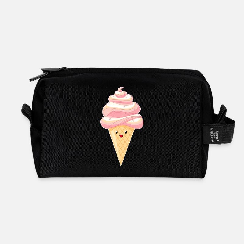 Kawaii - Eis auf Hörnchen - Recycelte Kulturtasche - Schwarz
