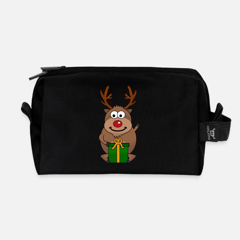 Happy Reindeer - Recycled Toiletry Zip Bag - black