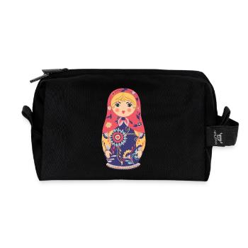 Colorful Matryoshka with Floral Motif - Recycled Toiletry Zip Bag - black - Front