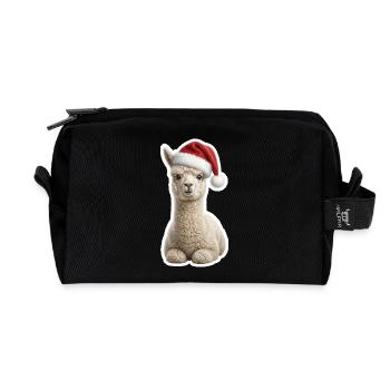 Fluffy alpaca in Christmas look - Recycled Toiletry Zip Bag - black - Front