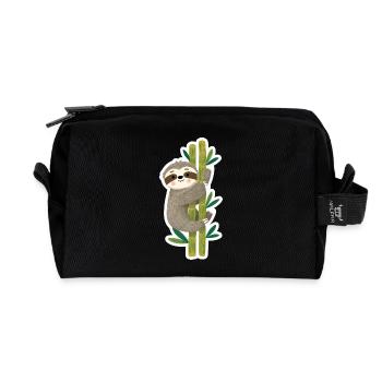 Cute Sloth on Bamboo – Kawaii Illustration - Recycled Toiletry Zip Bag - black - Front