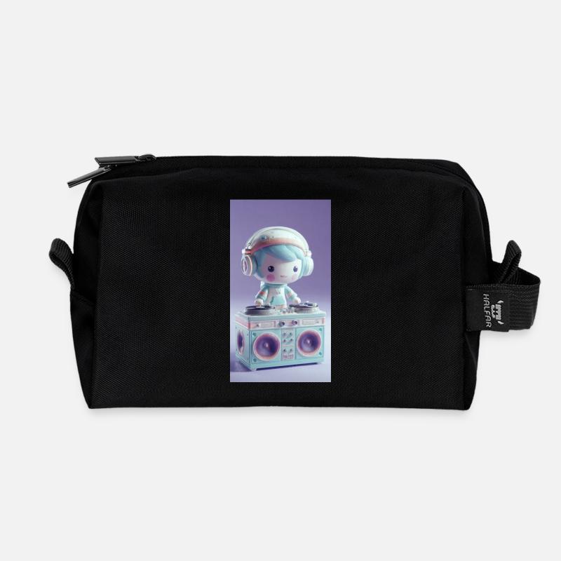 Pastell DJ Puppe am Turntable - Recycelte Kulturtasche - Schwarz