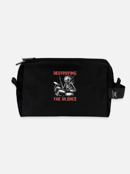 Squelette de crâne de batteur sur la batterie - Trousse de toilette en tissu recyclé - noir