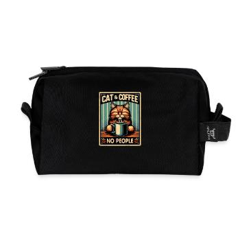 Cat and coffee not people - Recycled Toiletry Zip Bag - black - Front