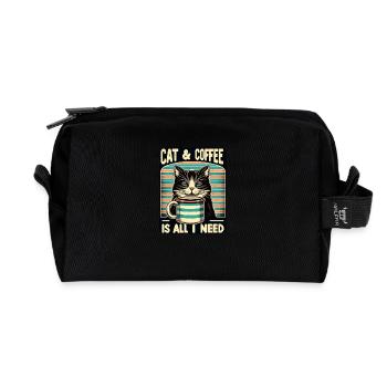 Katze und Kaffee ist alles was ich brauche - Recycelte Kulturtasche - Schwarz - Vorne