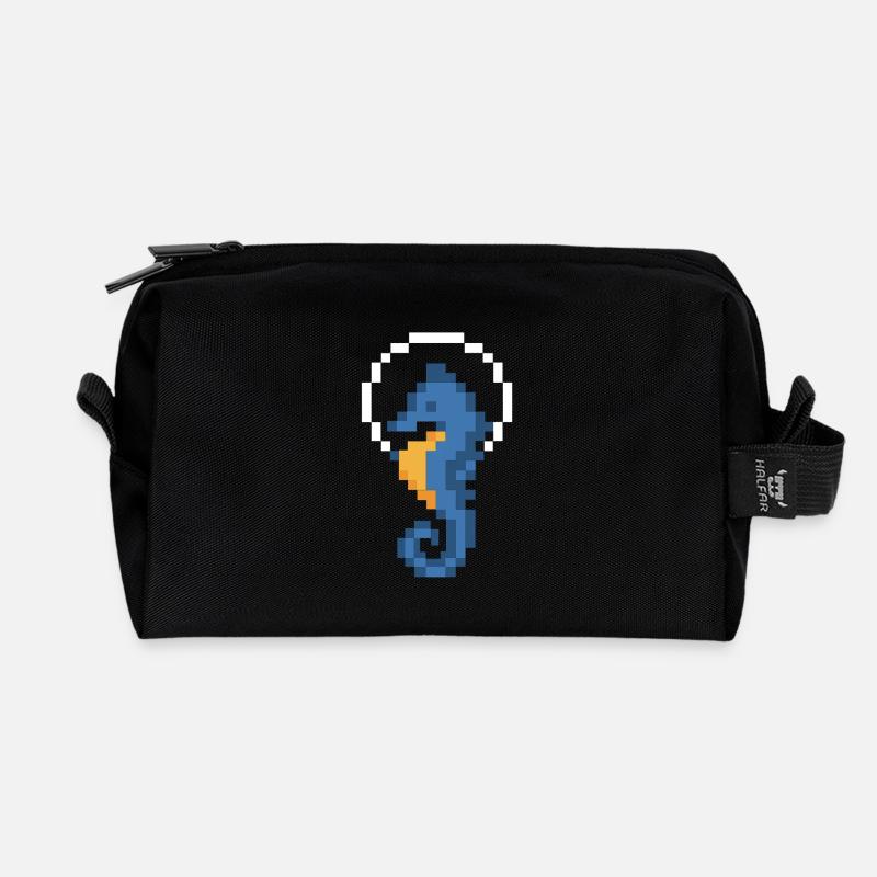 Hippocampe Pixel Bleu - Trousse de toilette en tissu recyclé - noir