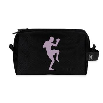 Boxer silhouette, powerful martial arts design - Recycled Toiletry Zip Bag - black - Front