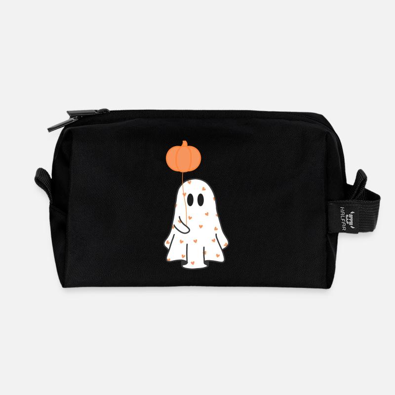 Cute Heart Ghost - Recycled Toiletry Zip Bag - black