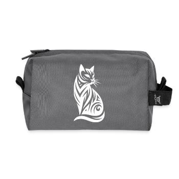 Tatouage tribal géométrique d’un chat noble - Trousse de toilette en tissu recyclé - anthracite - Devant