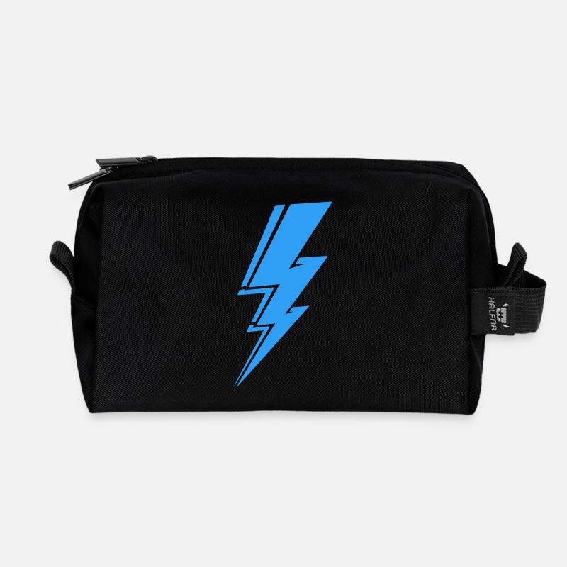 Lightning in Modern Blue - Recycled Toiletry Zip Bag - black