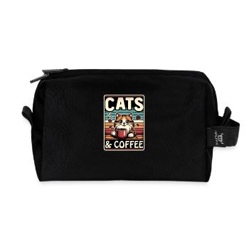 Cats and coffee in vintage style - Recycled Toiletry Zip Bag - black - Front