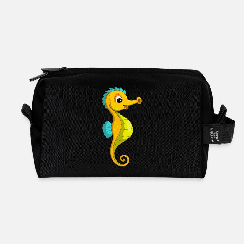 lorey.w "kleines Seepferdchen", Mädchen - Recycelte Kulturtasche - Schwarz