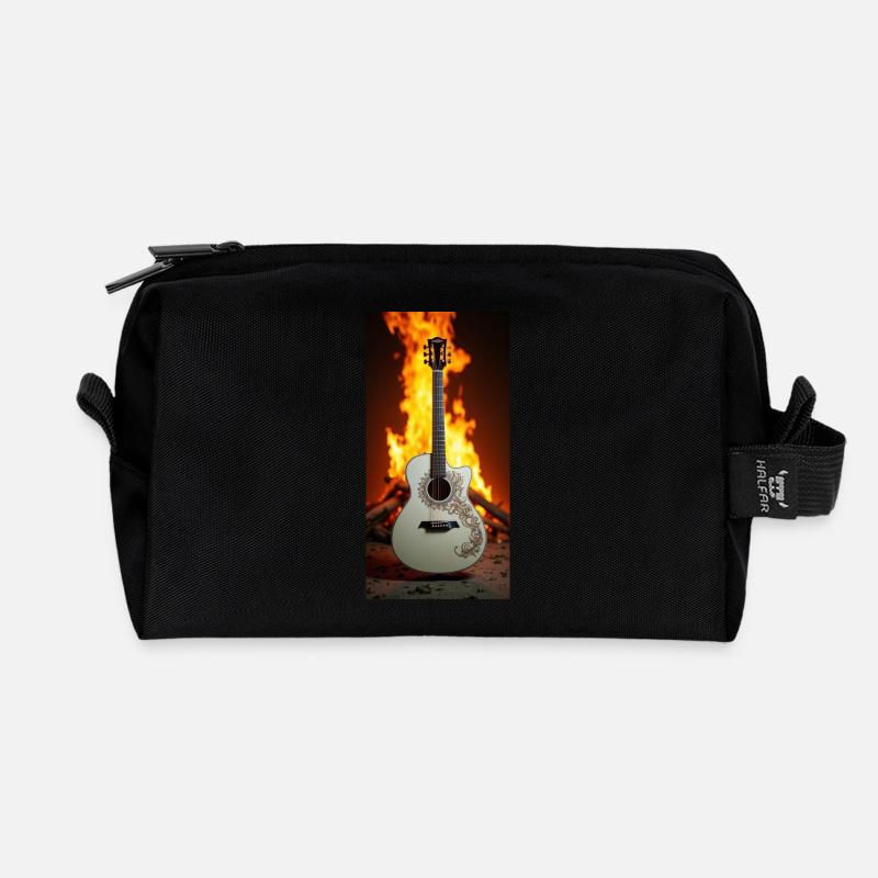 Guitare devant le feu - Trousse de toilette en tissu recyclé - noir