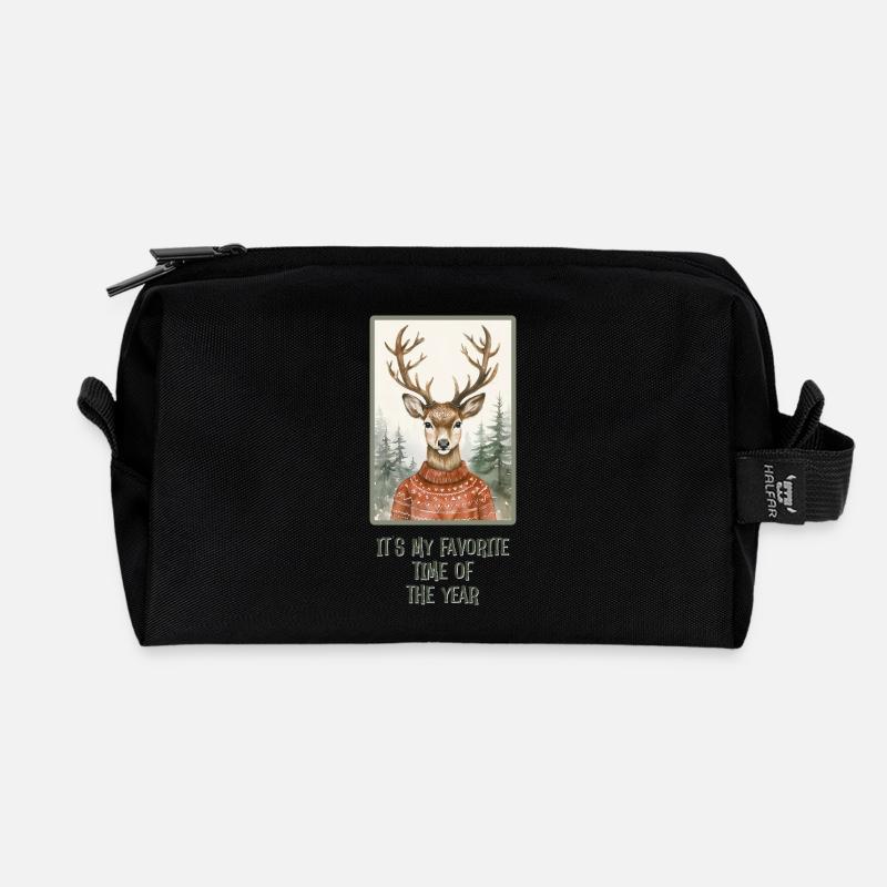 Lustiges Rentier im Weihnachtspullover - Recycelte Kulturtasche - Schwarz